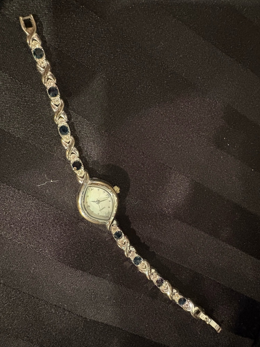 Classic Women's Silver Bracelet Watch with Blue Stones and Crystals